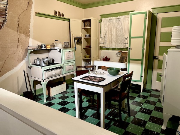 A green and white kitchen from the late 1920s in Abilene TX.
