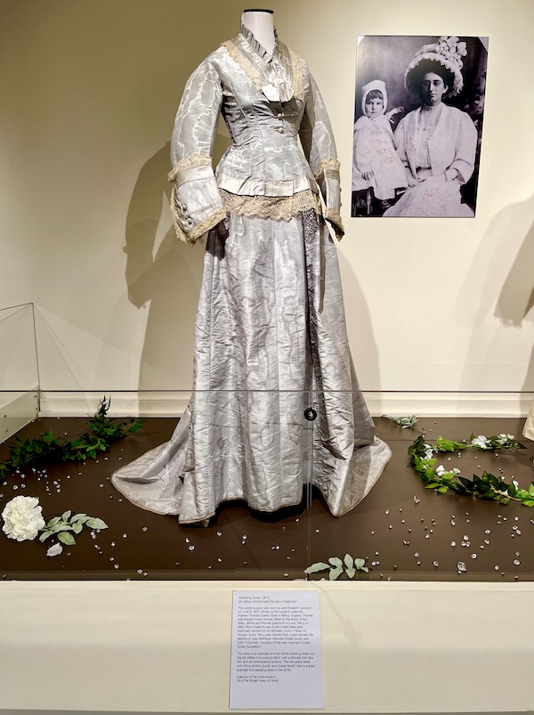 A light gray wedding gown from the late 1800s seen during Abilene Art Walk and Pizza
