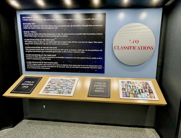 A display explaining the different types of ufos at the International UFO Museum Roswell NM