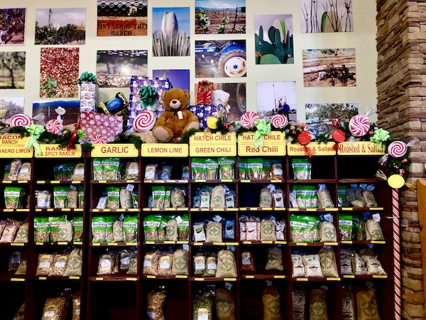 A rack display of bags of flavored pistachios at the World's Largest Pistachio Alamogordo NM