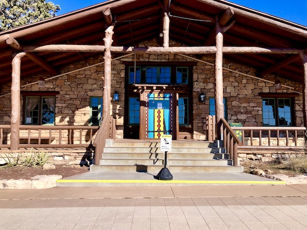 An A-Frame wood building in which we had a Fred Harvey Burger Grand Canyon AZ