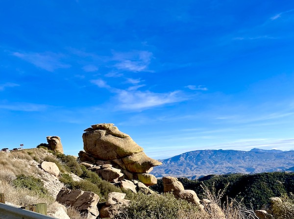 Rocks teeter atop mountains defying gravity on our drive up Mount Lemmon Tucson AZ