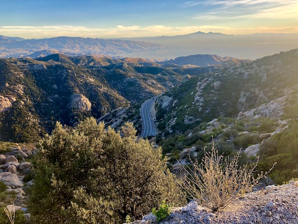Black mountains and lots of trees coming down Mount Lemmon Tucson AZ