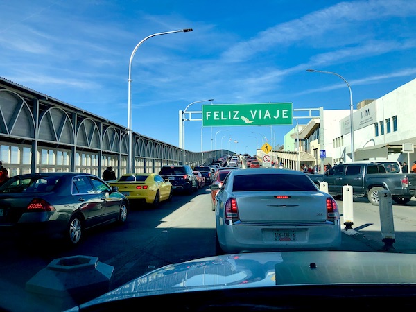 Very long lines of cars crossing the border back to USA from Our Trip to Mexico and Lunch