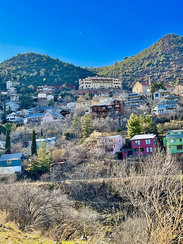 Colorful houses built on the mountainside near the Friendly Ghost Town Haynes AZ