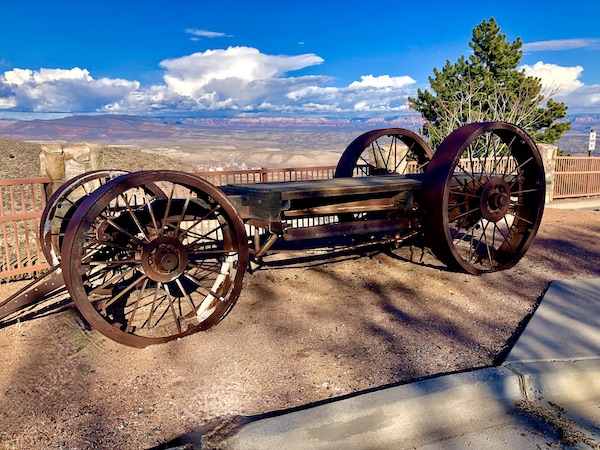 An antique buckboard base on display near the Friendly Ghost Town Haynes AZ