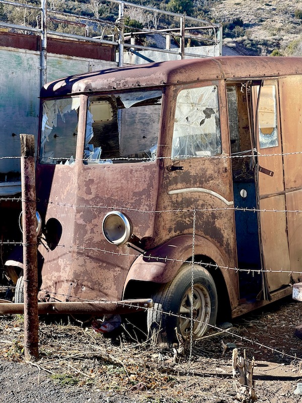 A rusty old delivery truck in the Friendly Ghost Town Haynes AZ