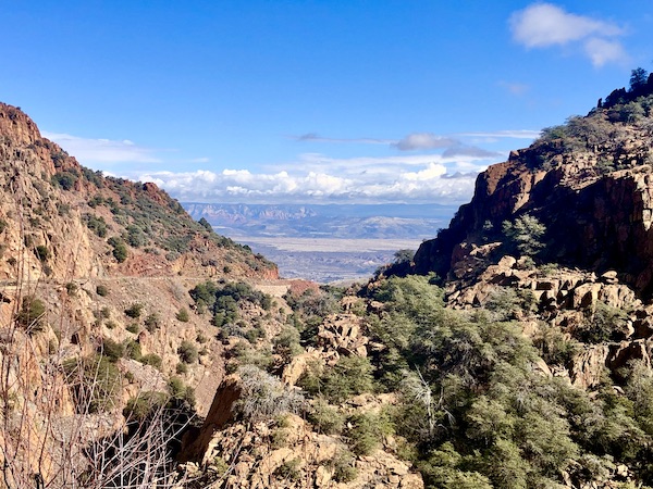 View of the Verde Valley from the dining deck of Haunted Hamburger Restaurant Jerome AZ