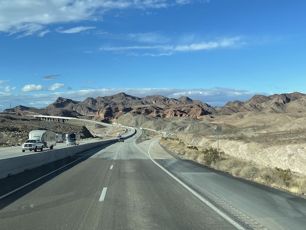 Highway at exit to Lake Mead Recreational Area on the way to Hoover Dam Lake Mead NV