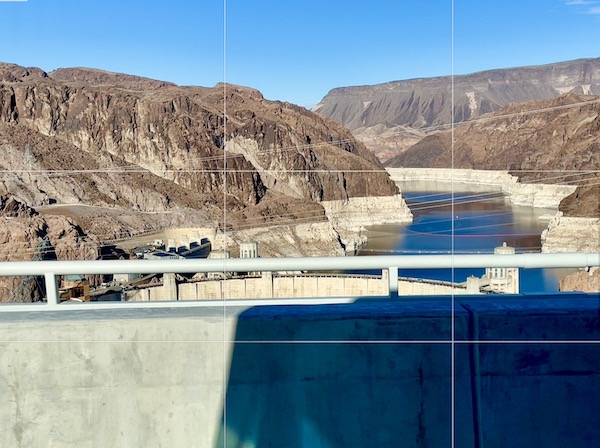View of Hoover Dam Lake Mead NV with river and mountains