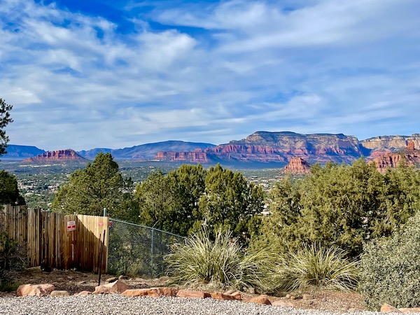 Mountain range in the desert with trees and grasses