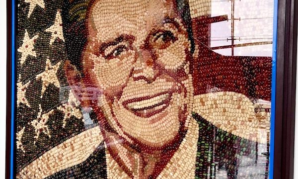 A portrait of Ronald Reagan made of jelly beans