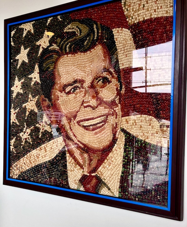 A portrait of Ronald Reagan made of jelly beans