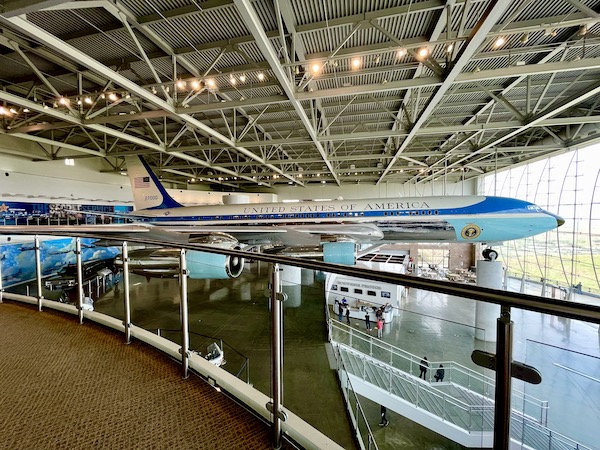 A huge pavilion with the Air Force One airplane on display at the Ronald Reagan Presidential Library