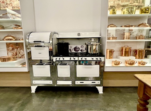 A white and steel stove on display in downtown Napa at CIA