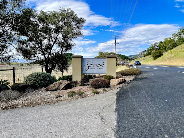 A white entry wall for Silverado Vineyards