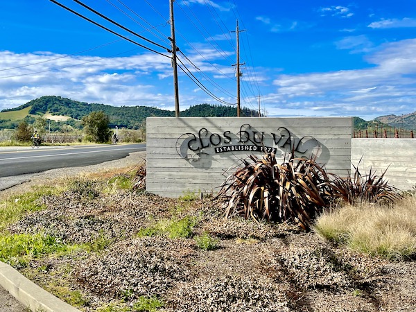 A concrete wall welcomes you to Clos du Val winery on our Napa Valley Winery Tour