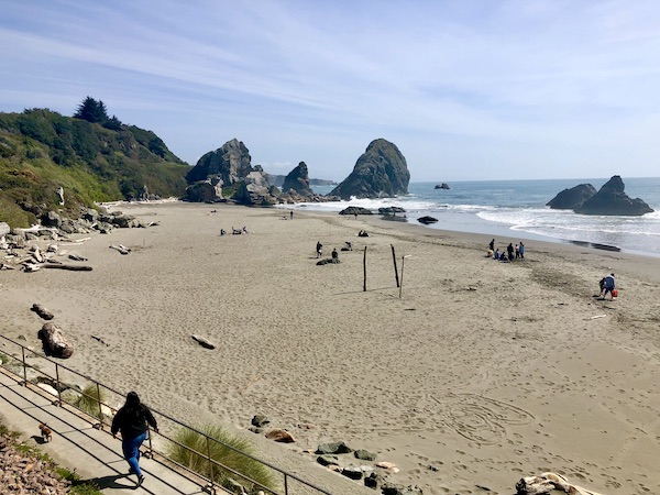 Beach, ocean, boulders and people in Brookings Oregon Revisited