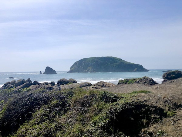 Sand, grass, ocean and rock islands in Brookings Oregon Revisited