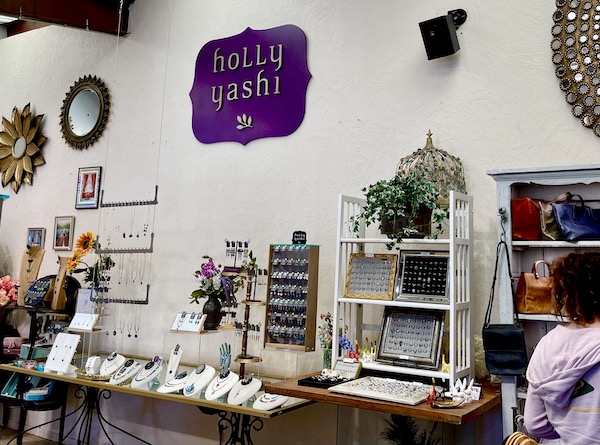 Interior of the Holly Yashi Store and Studio with lots of jewelry beautifully displayed