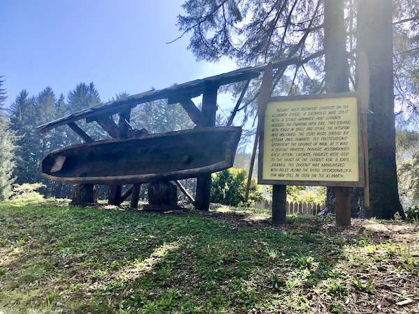A wooden boat on display at Trees of Mystery Klamath CA