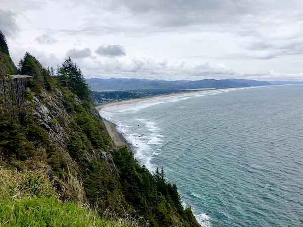 Rocky cliff, coastline and ocean in Cannon Beach Oregon