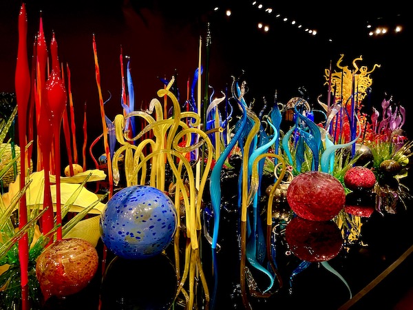 Vibrant multicolored glass sculpture at Chihuly Gardens Seattle WA