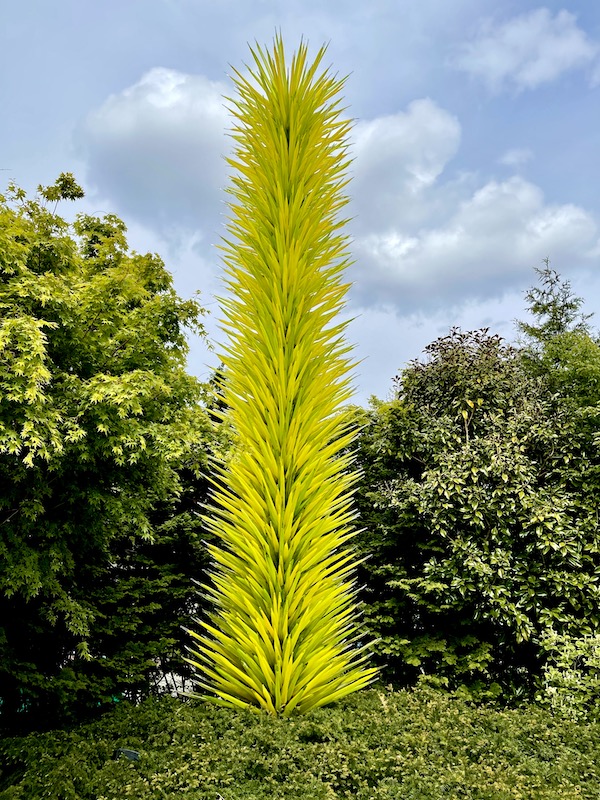 Yellow green tree sculpture at Chihuly Gardens Seattle WA