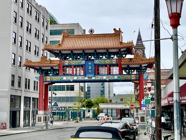A pagoda-like arch at the entrance to Chinatown in Seattle WA