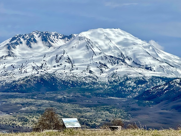 A snow covered Mount St. Helens Washington close up