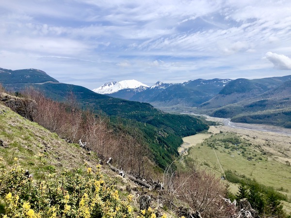 Layers of mountains and a river at Mount St. Helens Washington