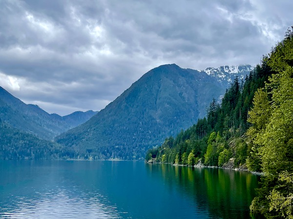 Tree covered mountains and their reflection in Olympic Peninsula Washington