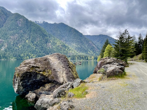 Mountains, rocks and lake in Olympic Peninsula Washington