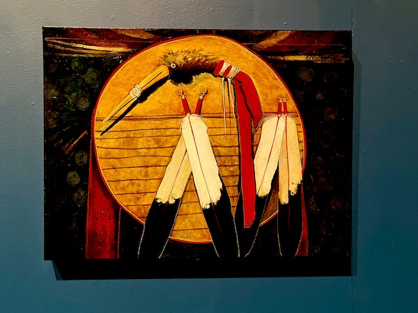 An acrylic painting of Cranes War Shield at the Museum of the Rockies