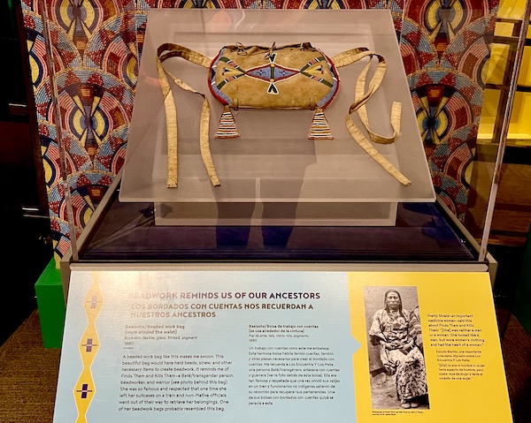 Beaded leather work bag worn around the waist on display at the Museum of the Rockies Bozeman MT