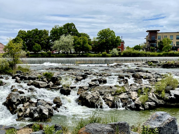 River water over rocks creates rapids during Our Day in Idaho Falls ID