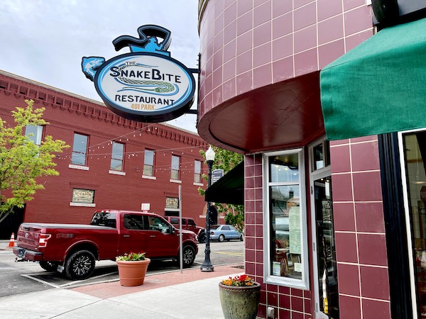 Entrance to Snake Bite Restaurant where we ate lunch on Our Day in Idaho Falls ID