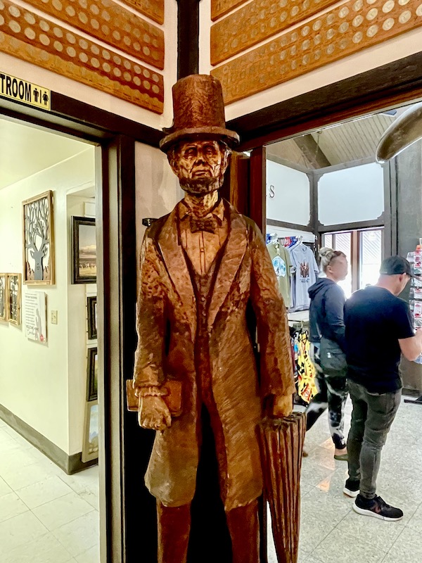 A copper statue of Abraham Lincoln at a stop on our drive from Spokane WA to Coram Montana