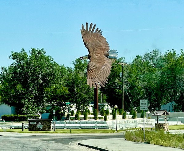 An eagle sculpture on a pole in Mills Wyoming