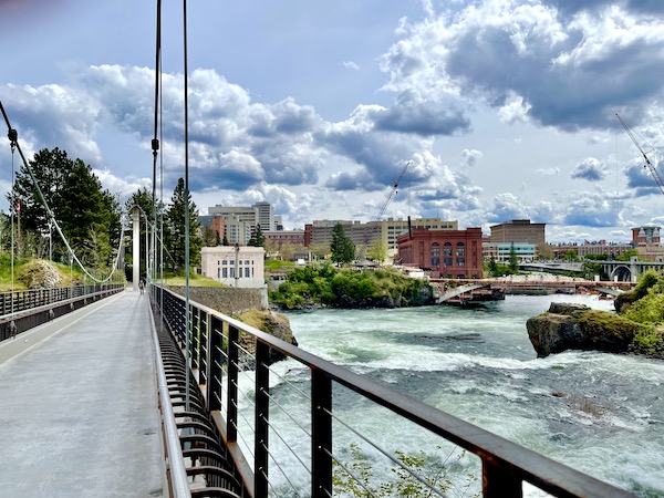 A suspension bridge across the Spokane River while Visiting Spokane Washington
