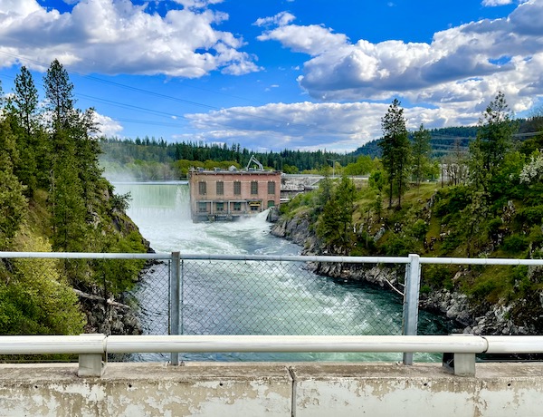 Raging waterfall at electric plant seen while Visiting Spokane Washington