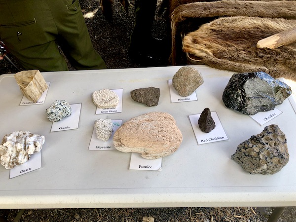 A display of different minerals found in Yellowstone NP