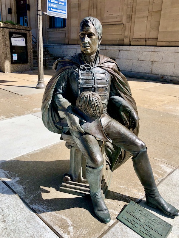 Will Henry Harrison statue on a corner, part of the American Presidents of Rapid City SD