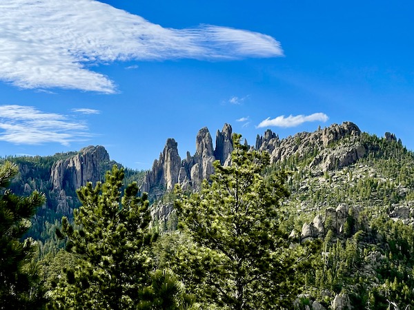 Rock formations like needles and blue sky at Custer State Park Custer SD