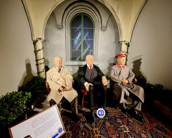 National Presidential Wax Museum Keystone SD figures of Winston Churchill, Joseph Stalin and President Franklin Roosevelt.