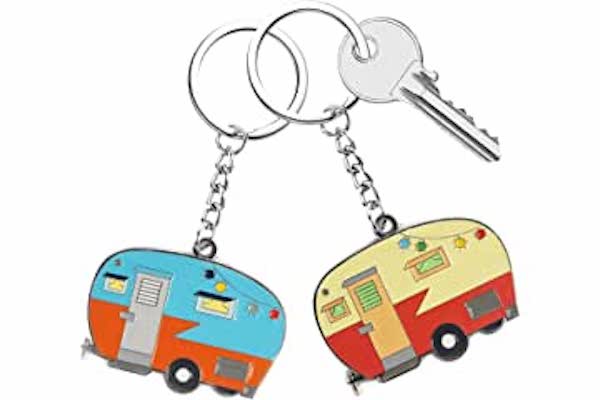 Key rings with colorful retro camper charms, part of my 2022 Holiday Gift Guide