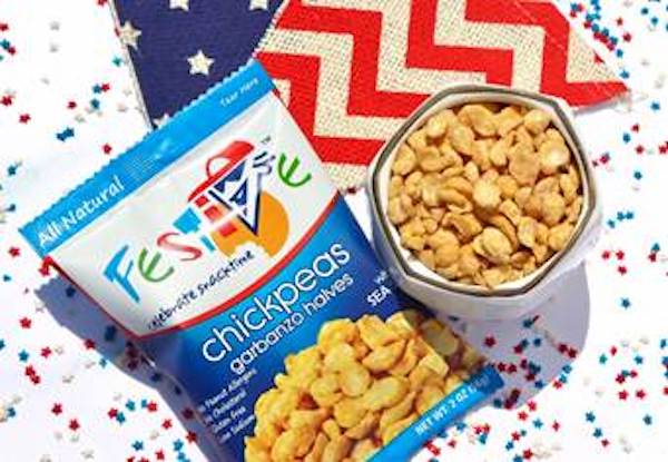 Blue and white bag of chickpea snacks next to a bowl of the flavored chickpeas, part of my 2022 Holiday Gift Guide