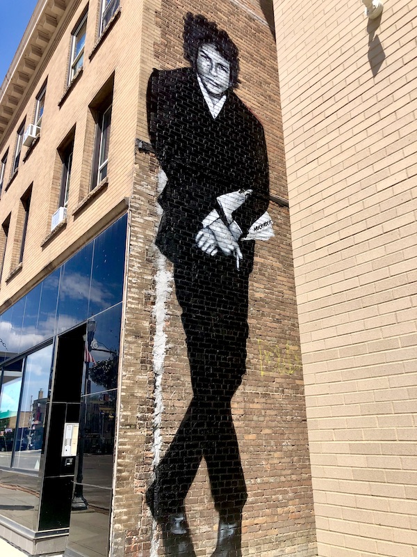 Mural of Bob Dylan on side of building in Fargo North Dakota