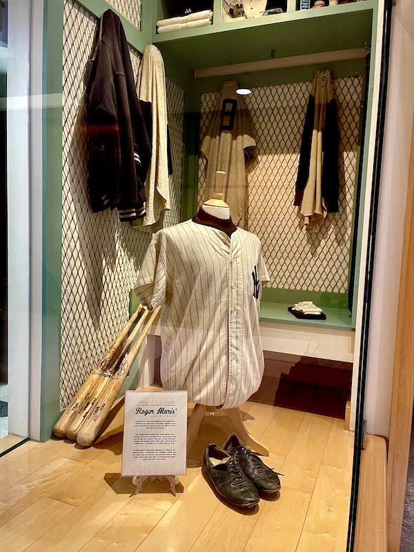 Roger Maris' locker, uniform and equipment from Yankees stadium on display in Fargo North Dakota