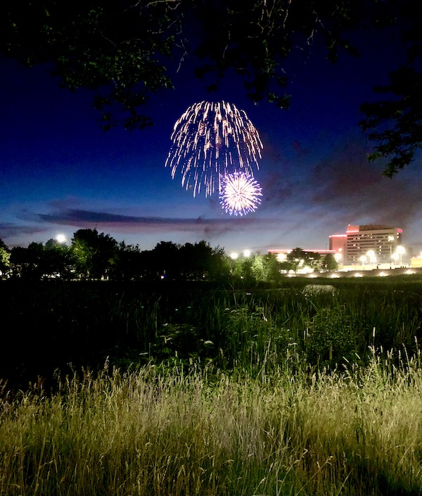 Waterfall fireworks by Mystic Lake Casino